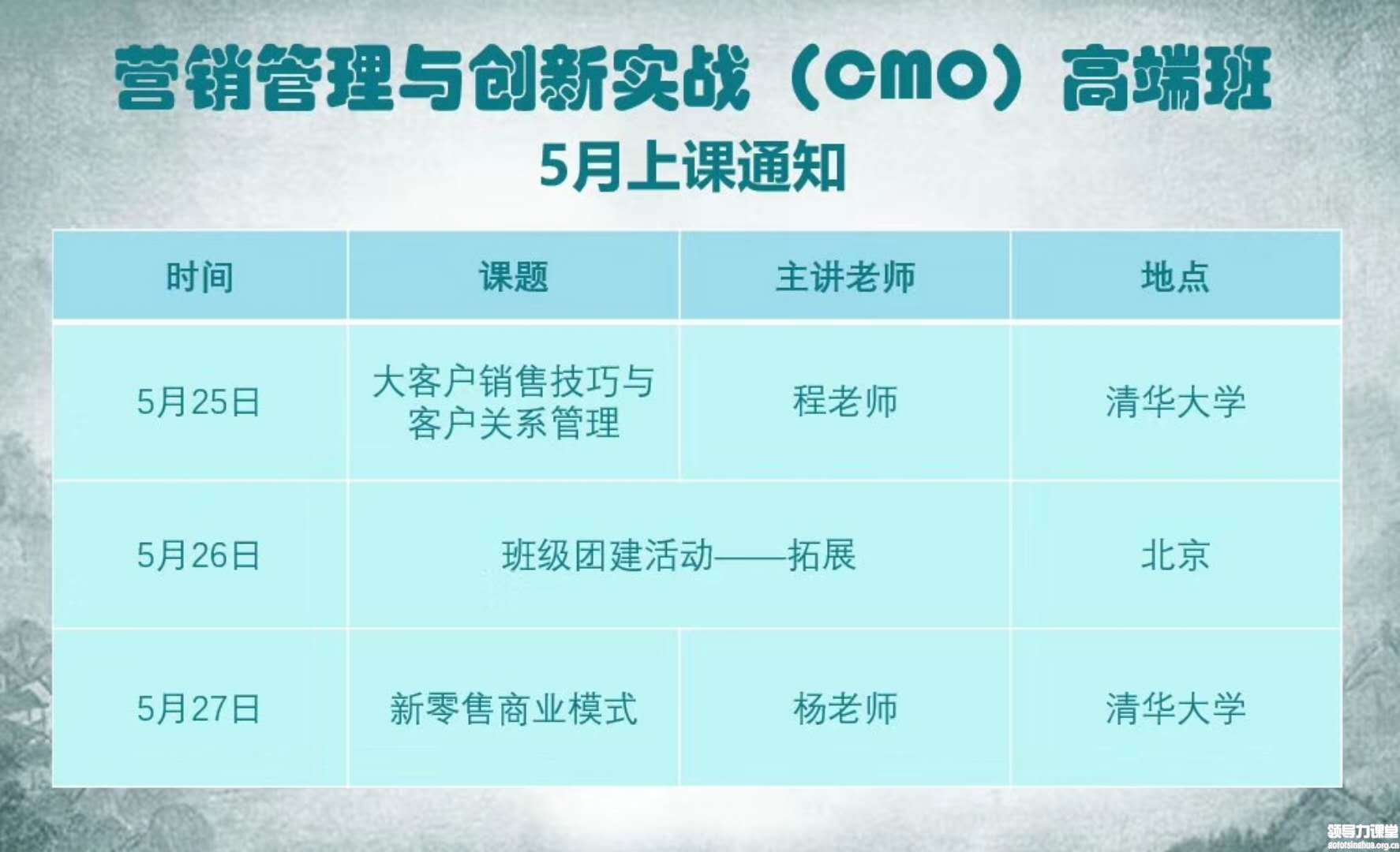 5月25-27日营销管理与创新实战(CMO)高端班课表